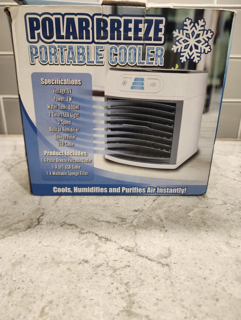 Polar Breeze Personal Desktop Air Cooler Humidifier w/Washable Sponge Filter